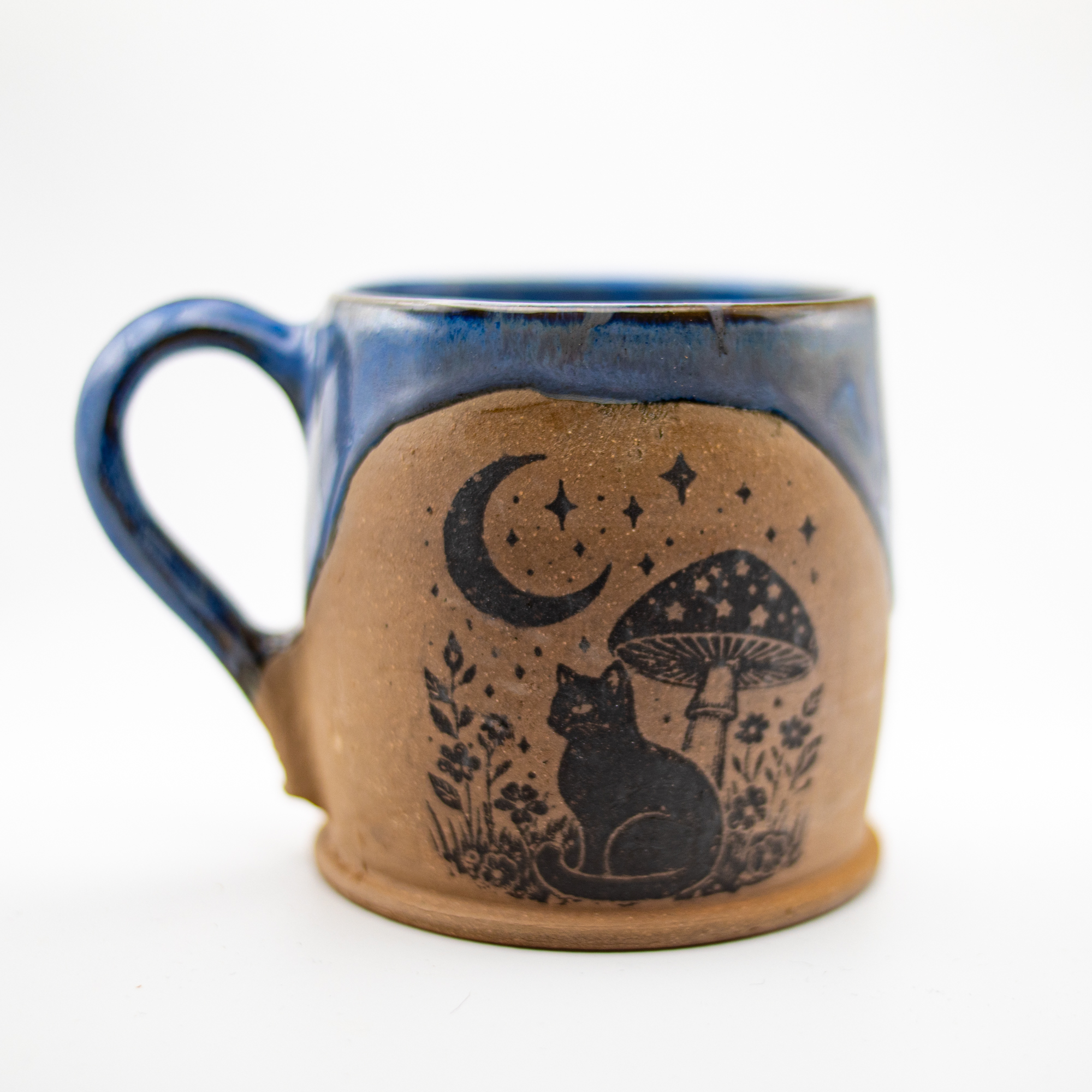 Glazed Black Cat & Mushroom Mug